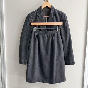 Vintage Y2K Gray Pinstripe Wool Crop Jacket & Pencil Skirt Suit XS